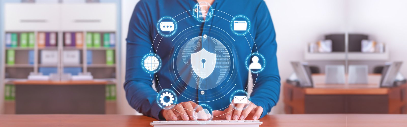 Concept of cybersecurity, protection of the user's private data, files and documents. Security screen on the Internet.